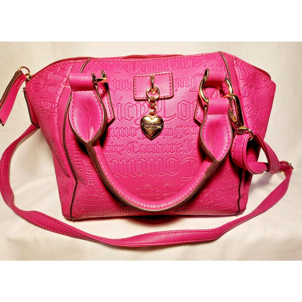 Juicy Couture Y2K Hot Pink Handbag With Charm Double Handle & Cross Body Strap